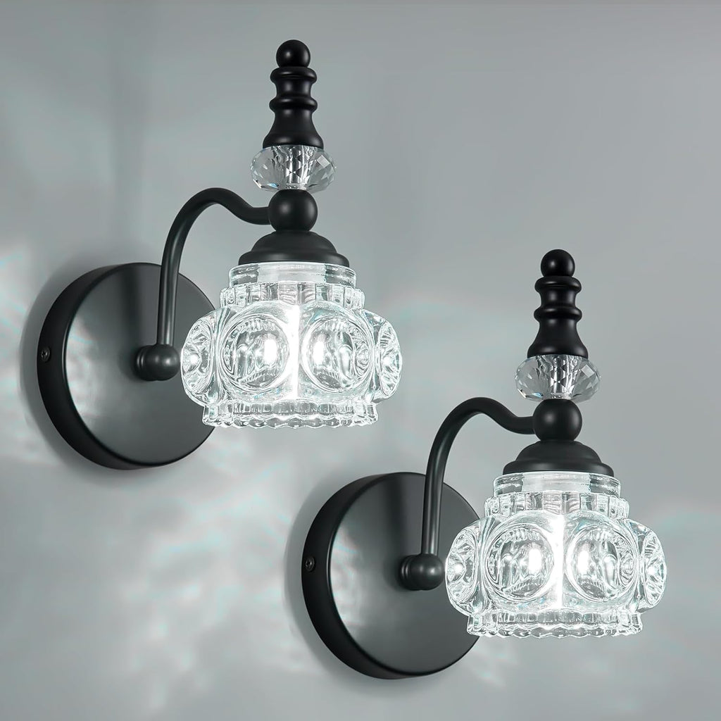 Modern Wall Sconces Set of Two Black Vintage Indoor Glass Wall Lamp Bathroom Vanity Light Fixture Wall Mounted Room Sconce Wall Lighting