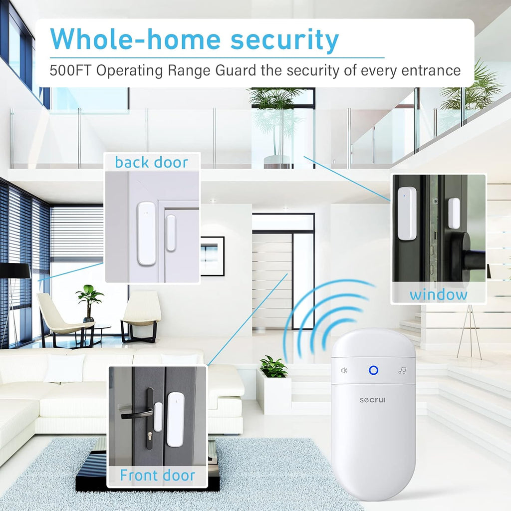 SECRUI Door Chime with Adjustable Volume –Wireless Entry Alert with 52 Chimes – 500ft Rage Door Open Sensor Alarm for Home/Business/Office/Store – Easy Installation – LED Indicators