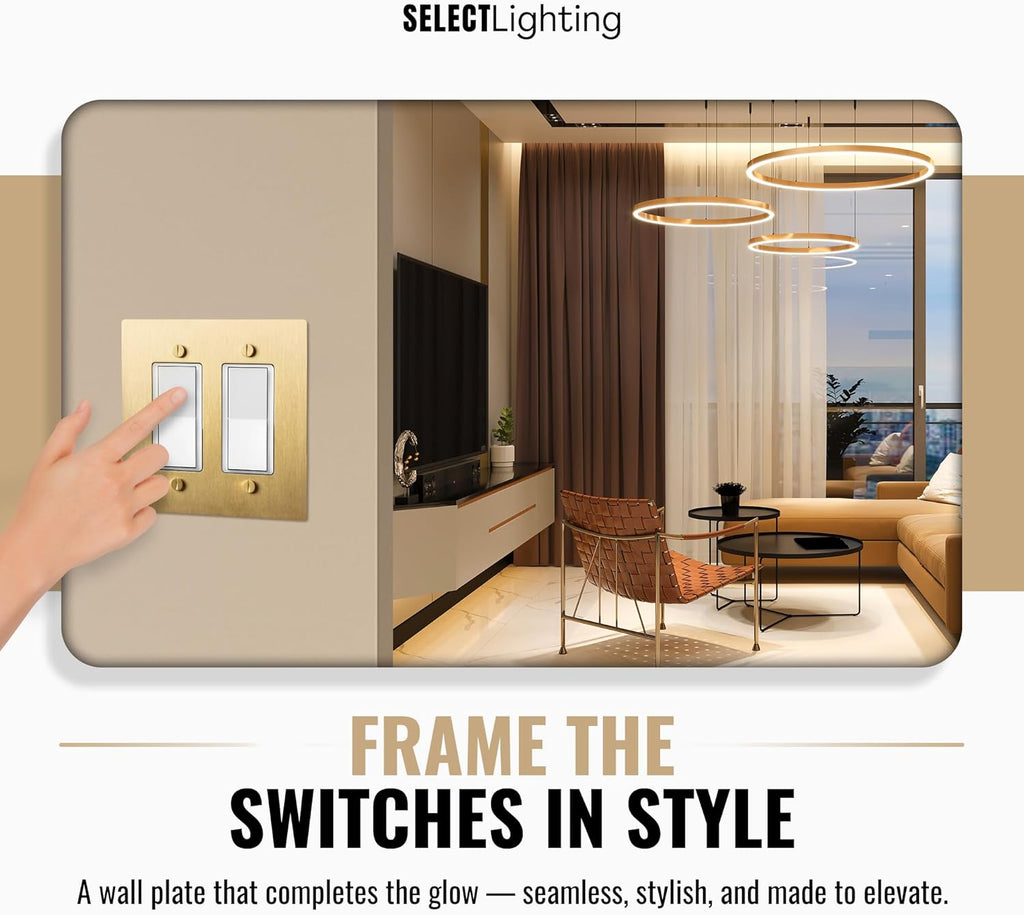 2-Gang Satin Brass Wall Plate, Electrical Receptacle Wall Outlet Faceplate, GFI/Rocker Decorator Light Switch Cover