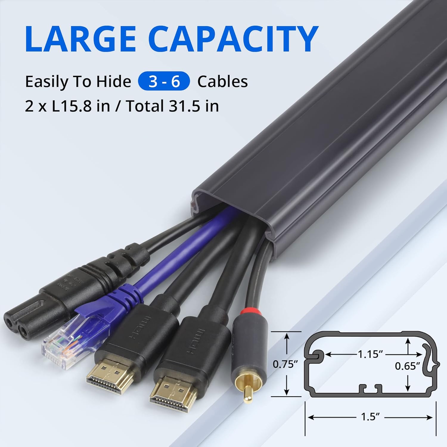 ZhiYo TV Cord Cover for Wall, 31.5 inch Cable Concealer, Cord Hider for Wall Mounted TV, Paintable Wall Cable Cover to Hide Wires, Grey Cable Raceway Kit, 2X L15.8in W1.5in H0.75in
