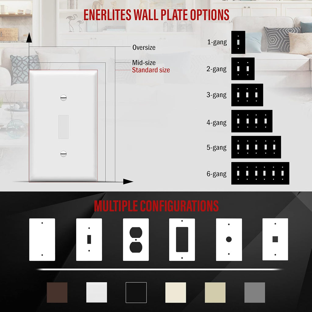 ENERLITES Toggle Light Switch Wall Plate, Gloss Finish, Standard Size 1-Gang 4.50" x 2.76", Unbreakable Polycarbonate Thermoplastic, 8811-W-40PCS, White (40 Pack)