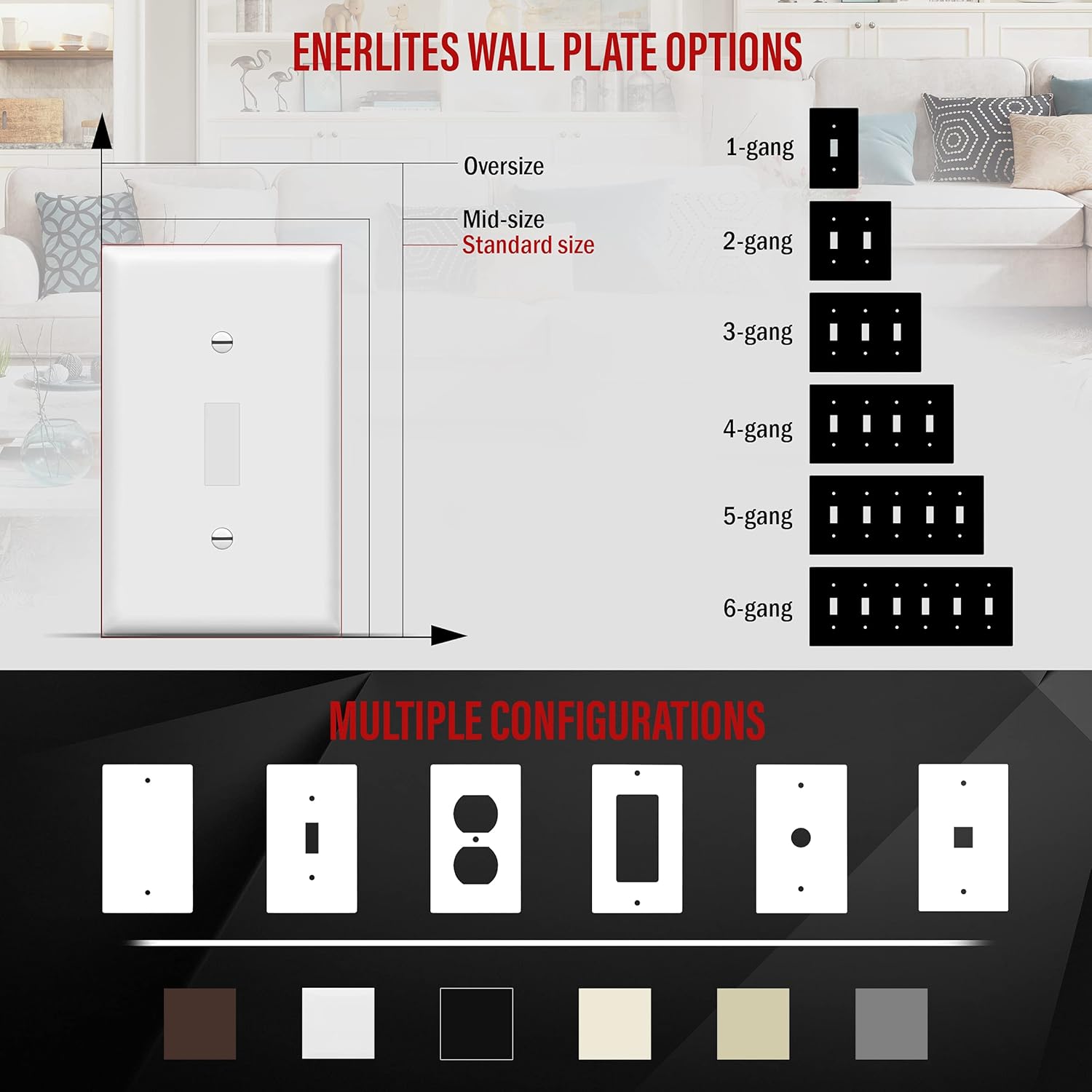 ENERLITES Toggle Light Switch Wall Plate, Gloss Finish, Standard Size 1-Gang 4.50" x 2.76", Unbreakable Polycarbonate Thermoplastic, 8811-W-40PCS, White (40 Pack)