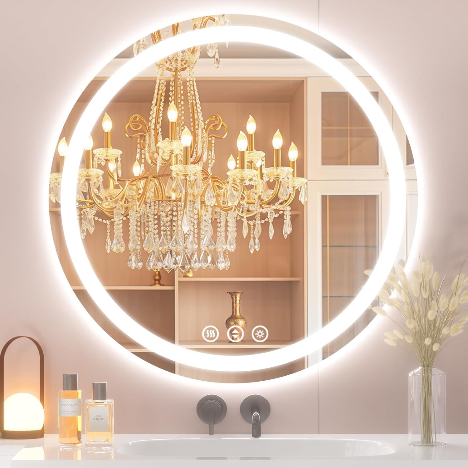 Led Bathroom Mirror with Lights, Anti-Fog & Tri-Color Lighting - Wall Mounted Shaving Mirror with Touch Sensor, Waterproof Smart LED Vanity Mirror Tempered Glass Dimmable (24" L x 24" W)