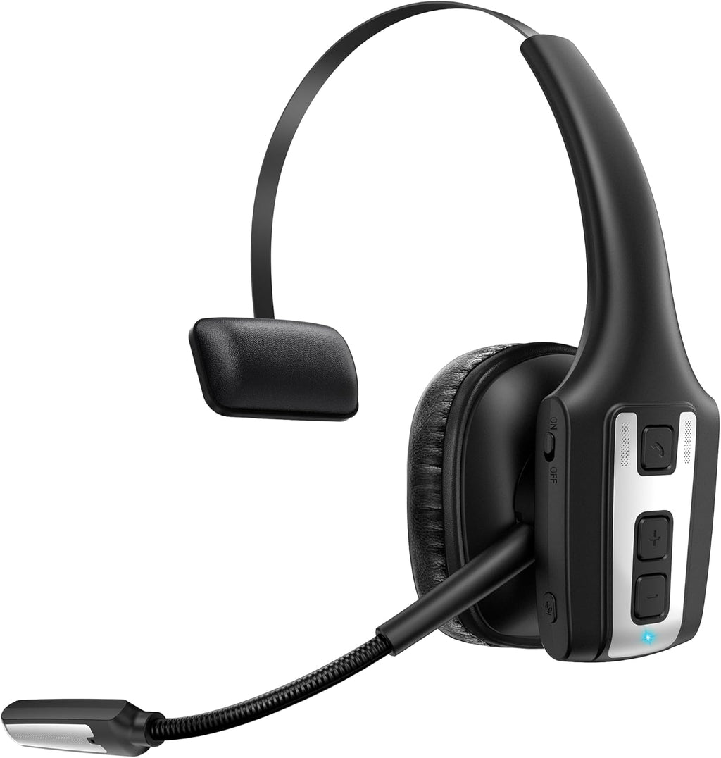 Trucker Bluetooth Headset, Wireless Headset with Mic for Work, Upgraded V5.3 Dual Noise Cancelling Microphones, Mute Button, Multipoint, 53H Battery, for Truck Drivers, Work from Home Office Phone