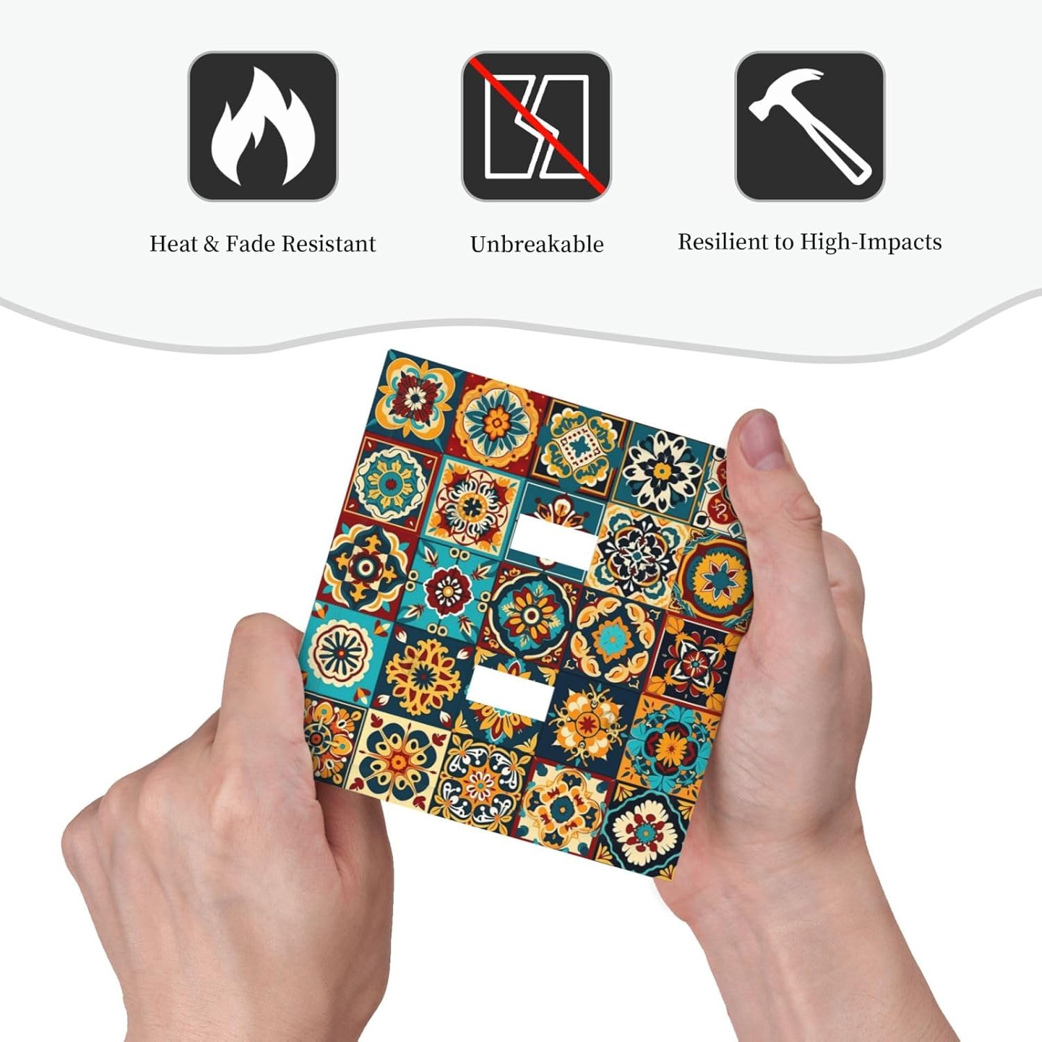 Mexican Talavera Ceramic Tile Moroccan Boho Decorative Switch Plates 2 Gang Double Toggle Outlet Light Switch Cover Wall Plate Electrical Faceplate for Bathroom Kitchen Decor