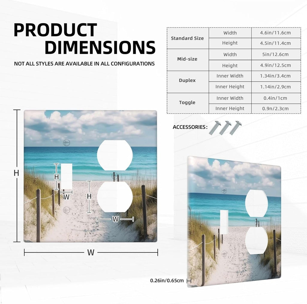 Decorative Outlet Covers Coastal Beach Ocean Seaside View 2 Gang Light Switch Cover Plate Single Toggle Duplex Wall Plates for Electrical Outlets Switch Plate Covers for Bedroom Home Decor