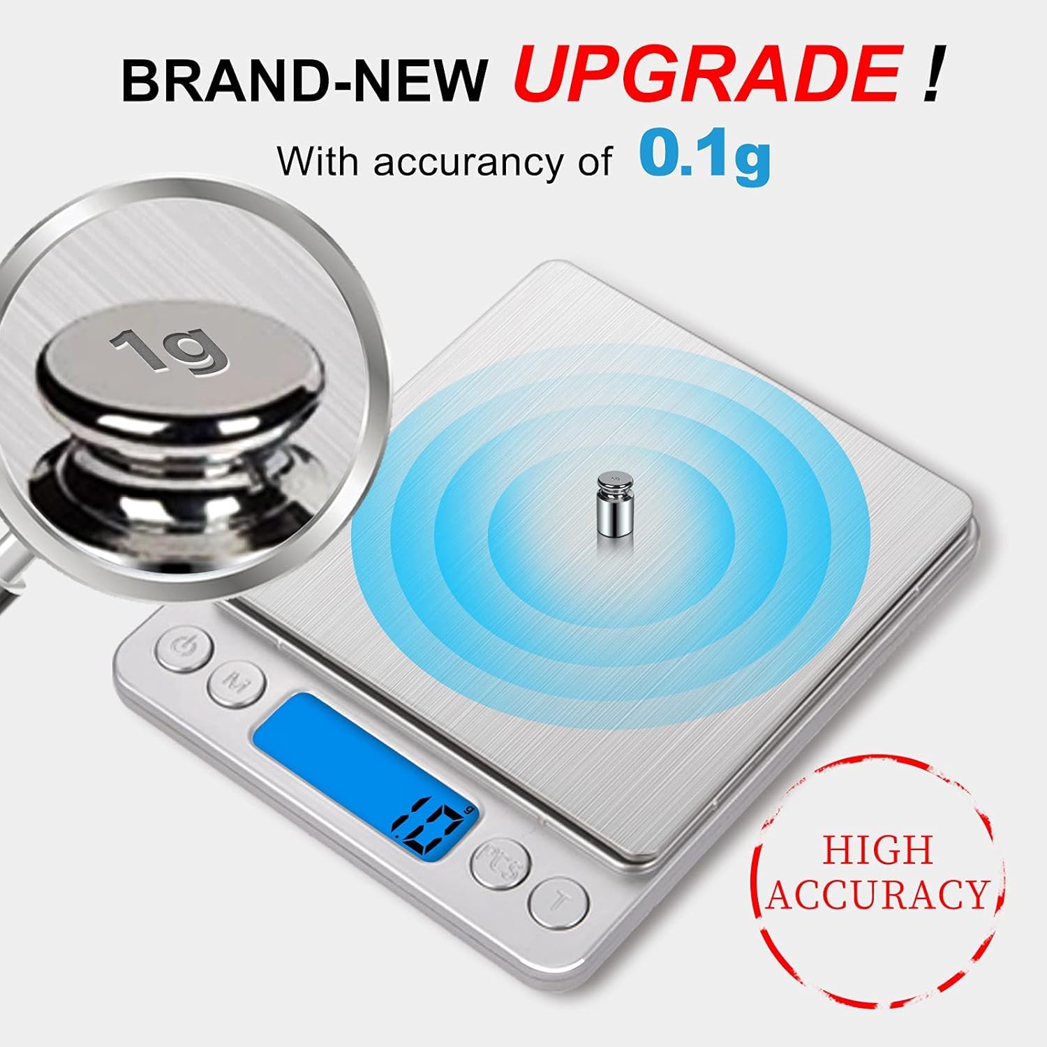 Small Digital Food Scale Ounce/OZ and Gram Scale, Kitchen Scale 3000g/0.1g High Precision for Baking, Soap Making, Jewelry, Includes 2 Trays and Batteries, 9 Units, Tare Function, Easy to Store