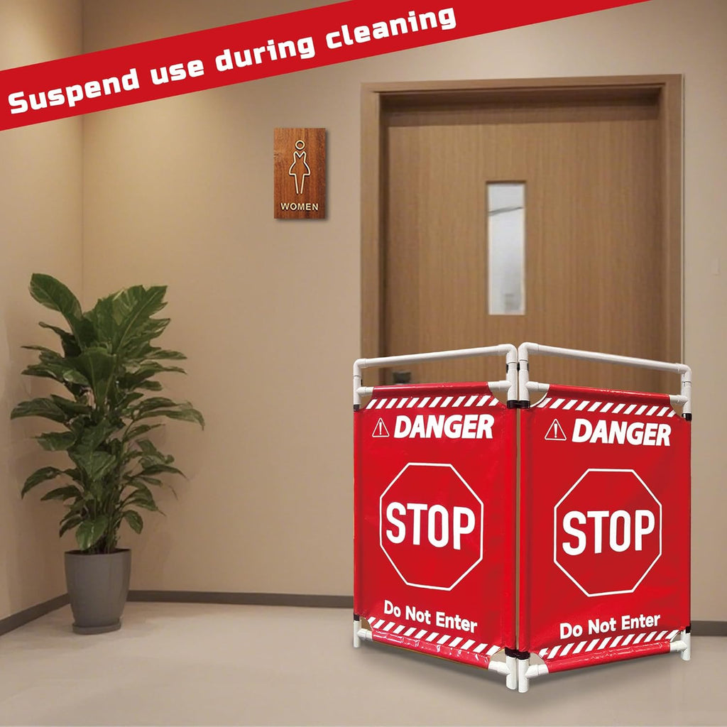 Safety Caution Barricade 2Panels Foldable Security Signs With PVC Tarp Removable Safety Barrier Wet Floor Guard Symbol Clear Printing Safety Fence(Red)