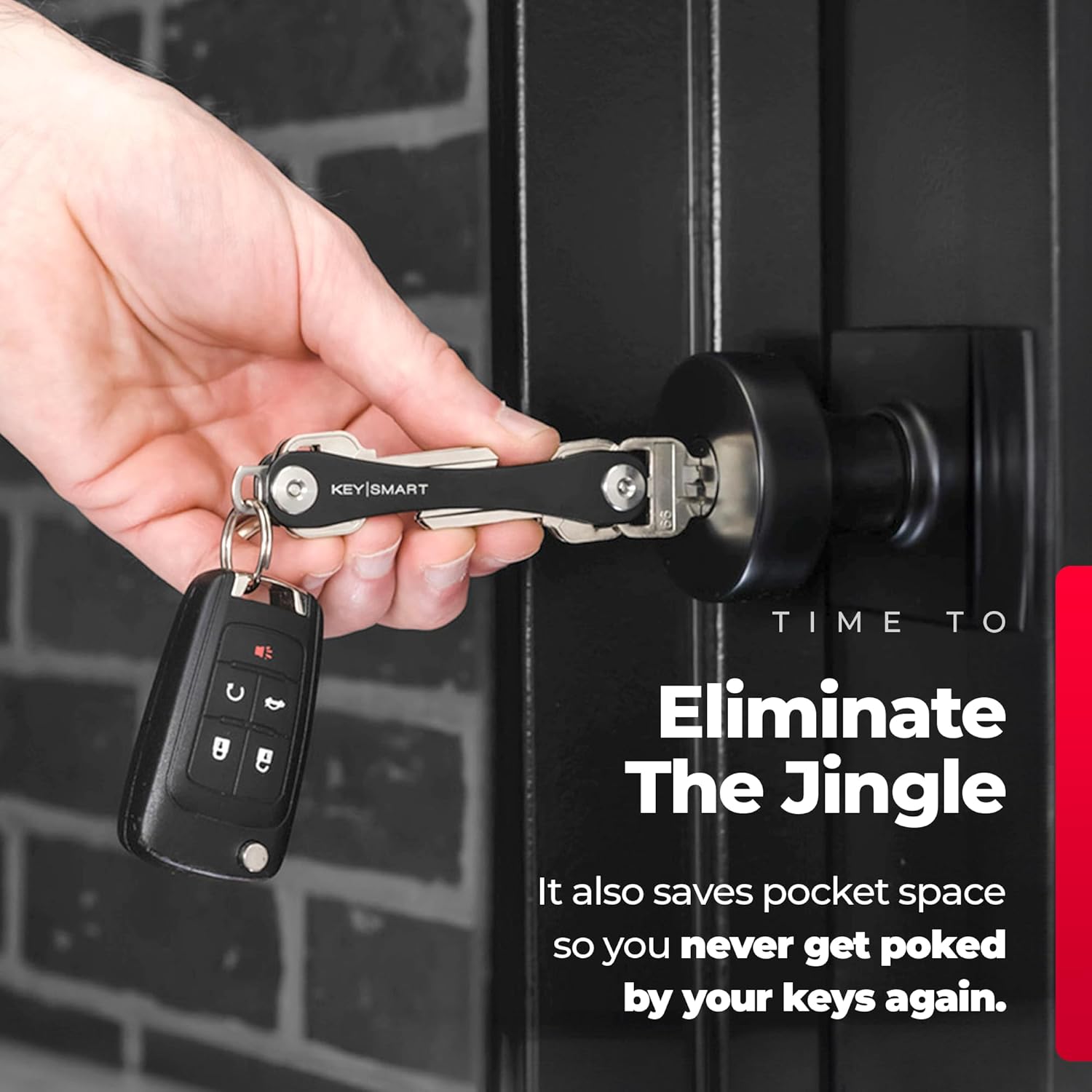 KEYSMART Key Holder for Keychain - Compact Key Organizer for Key Chain, Minimalist Clutter-Free EDC Keychains Key Ring, Black, 14 Keys