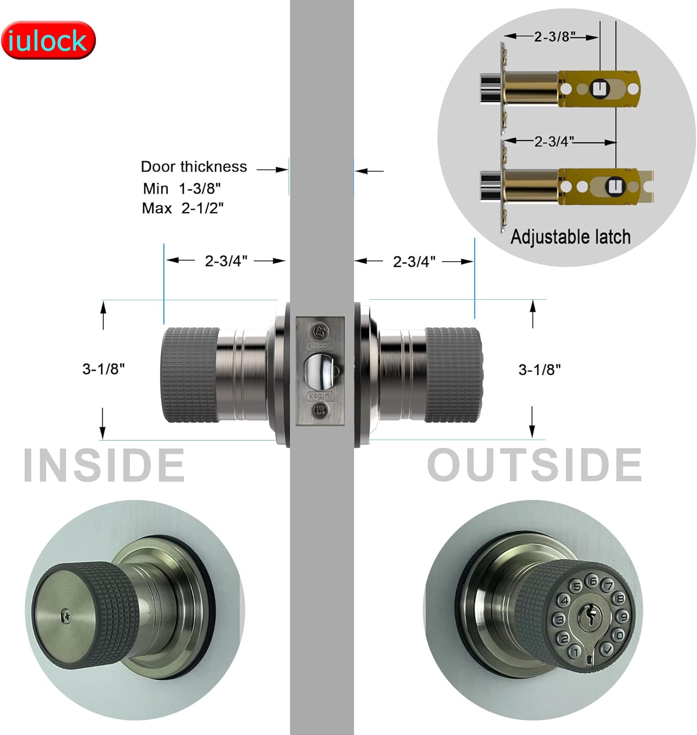 Smart Door Knob with Keypad and Key,Keyless Entry Door Lock with Rubber Grip, Auto Lock,50 User Code,Waterproof, Easy to Install and Program for Bedroom(Stain Nickel Same Key 4 Pack)