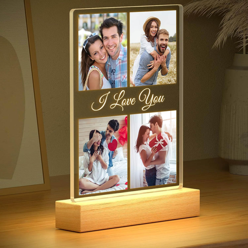 Custom Picture Frame with Photo, Customized Picture Frames with Night Light, Custom Photo Frame, Personalized Valentines Day Gifts for Her Him Women Men