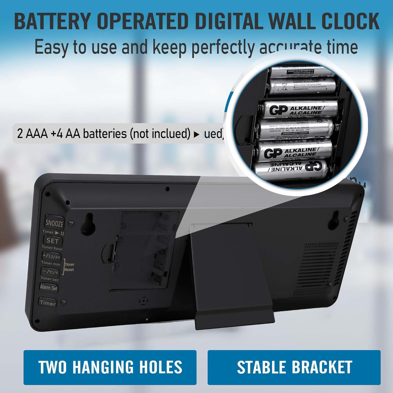 TXL 14.2"" Large Digital Wall Clock Battery Operated, Digital Clock Large display with Day, Date & Temperature, Large wall clock for Bedroom, Livingroom, Office，Battery Included, Black