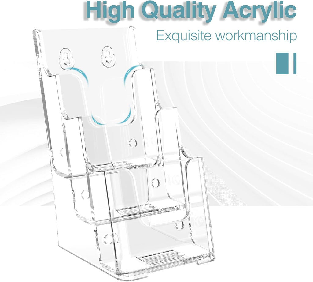 Brochure Holder 4x9 Inch 3 Tier Acrylic Literature Holders Clear Plastic Flyer Display Stand Countertop Use or Wall Mount Pamphlet Holder Organizer for Office, Lobby, Hotel, Trade Show, 4 Pack