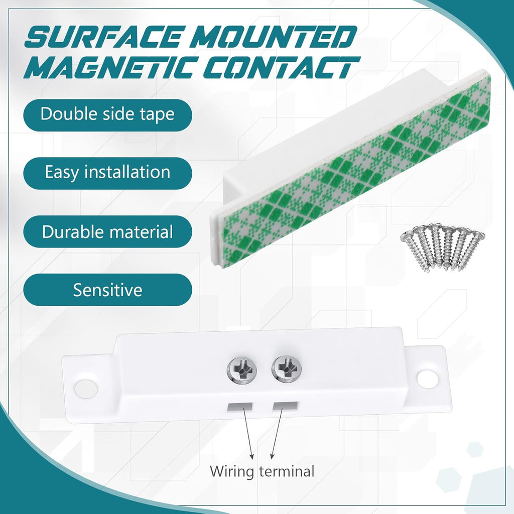 10 Sets NC Wired Surface Mounted Alarm Magnetic Door Contact Sensor Door Window Reed Switch Sensor with Double Side Tape for Security