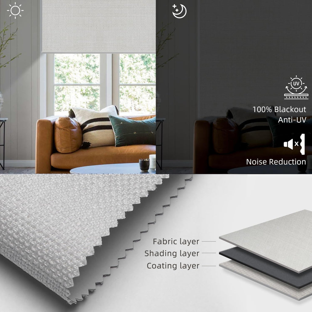 SmartWings Motorized Roller Shades Work with Homekit, 100% Blackout Smart Blinds for Windows, Cordless Remote Control Window Shades, Vigor White, Customized Size