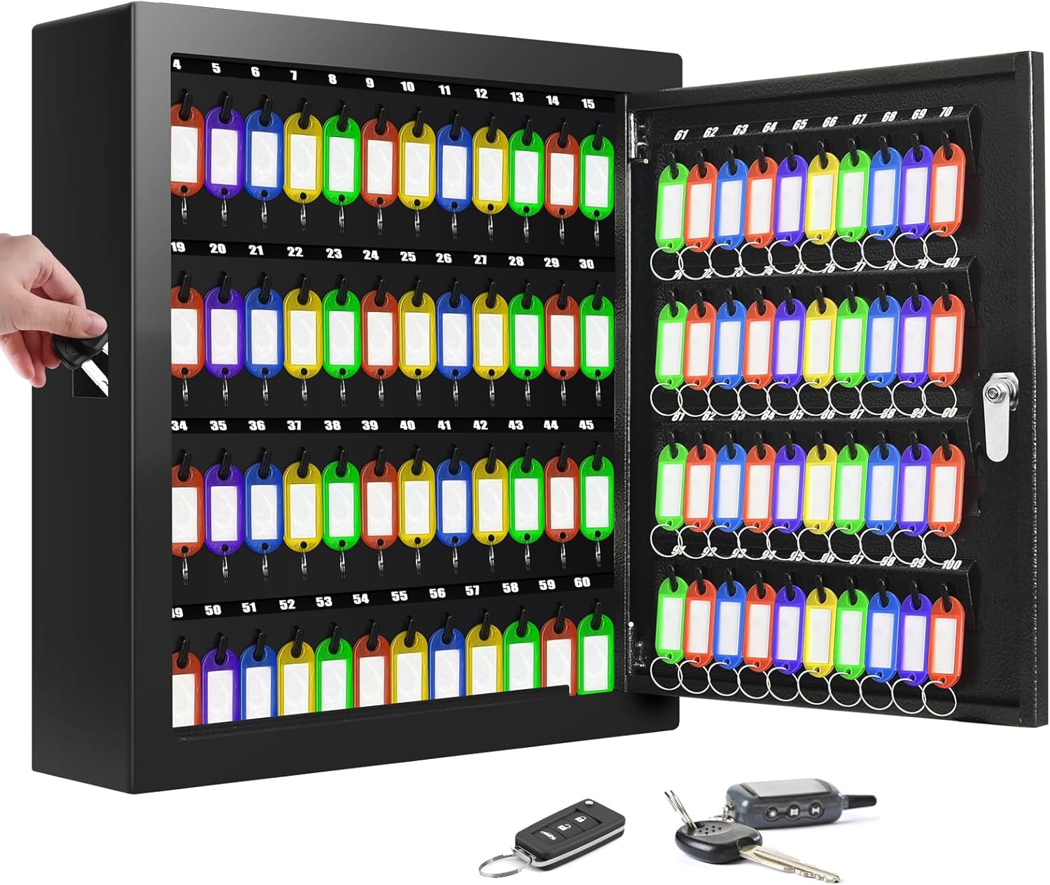 100 Keys Key Lock Box, Anti-Theft Key Cabinet with Key Tags, Key Organizer Wall Mount for Car Garage House Rental Office Business