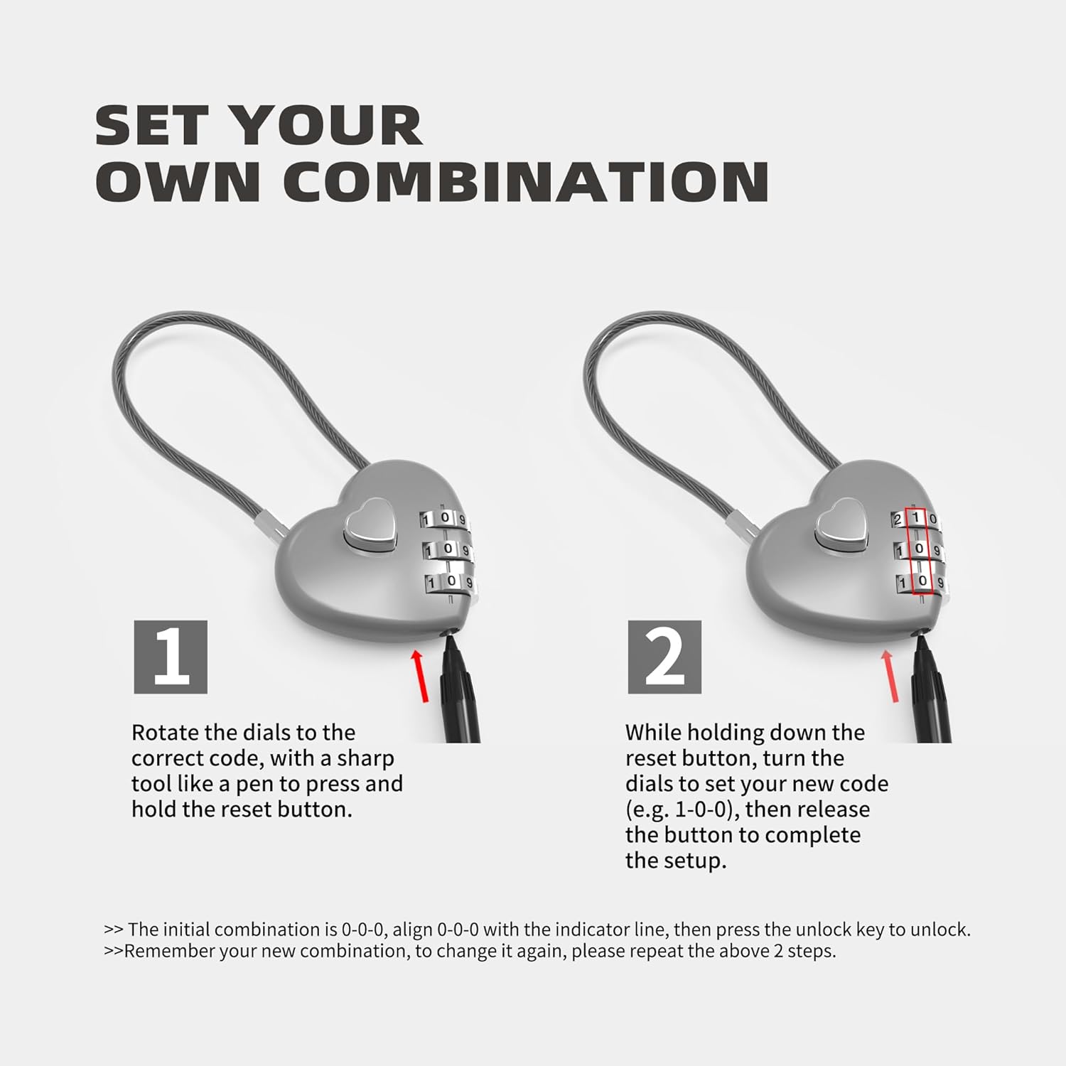Combination Lock for Locker, Small Cable Lock with Code, 3 Digit Padlock Combination, for Luggage, Gym Locker, Suitcase, Backpack Zipper, Cabinet, Toolbox, Outdoor Fence Gate, Travel Safe