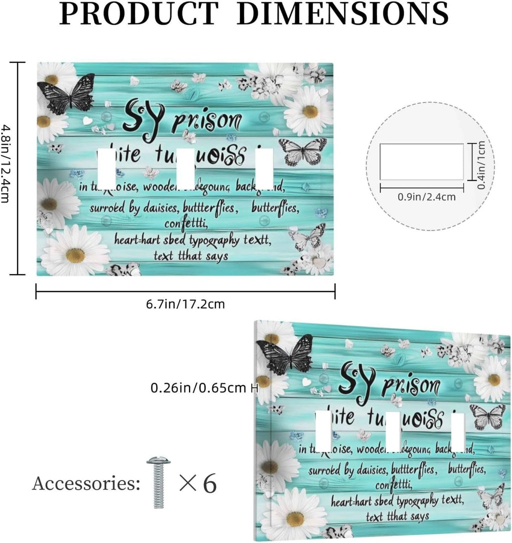 Teal Butterfly Daisy Rustic Wooden Signs Decorative Switch Plates 3 Gang Wall Plate Triple Toggle Light Switch Cover Faceplate Electrical Wall Panels For Farmhouse Cabin Decor
