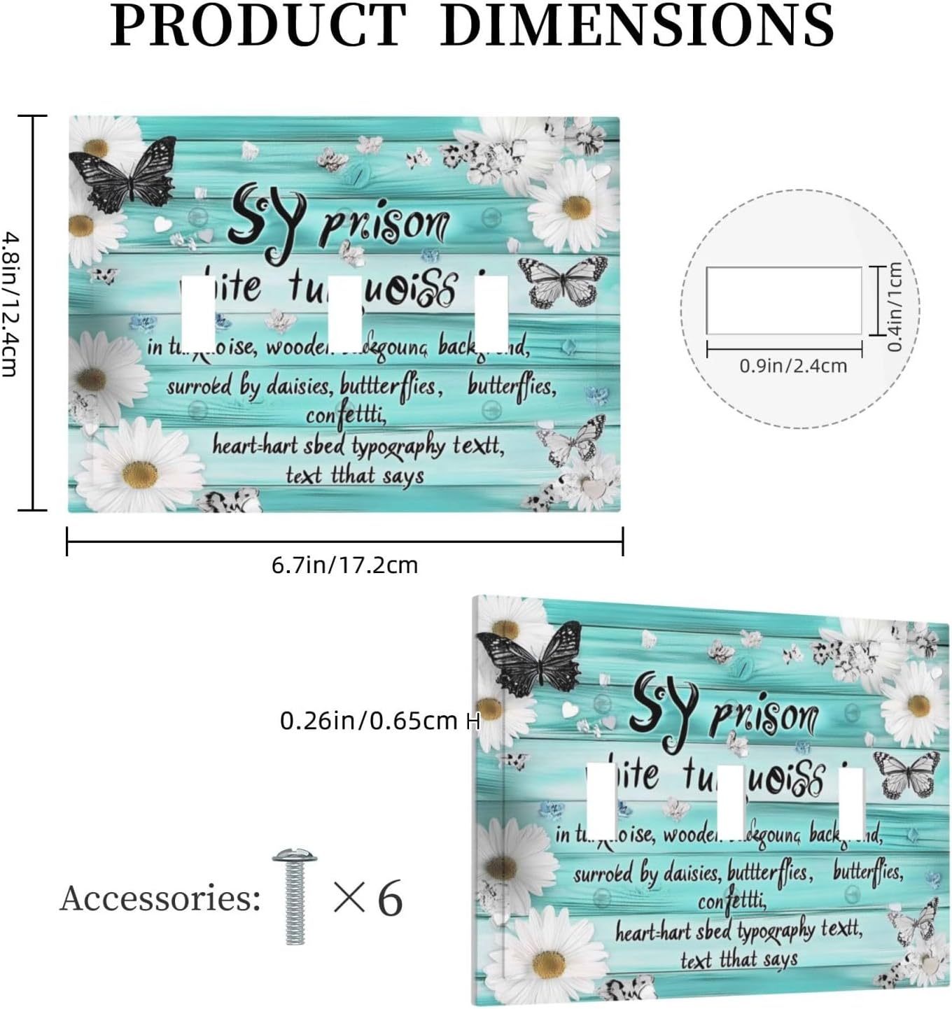 Teal Butterfly Daisy Rustic Wooden Signs Decorative Switch Plates 3 Gang Wall Plate Triple Toggle Light Switch Cover Faceplate Electrical Wall Panels For Farmhouse Cabin Decor