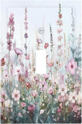 Pink Floral Watercolor Botanical Wildflowers Decorative Light Switch Cover 1 Gang Single Toggle Device Electrical Faceplate Switchplates Decorator Outlet Wall Plate For Bed Room Living Room Decor