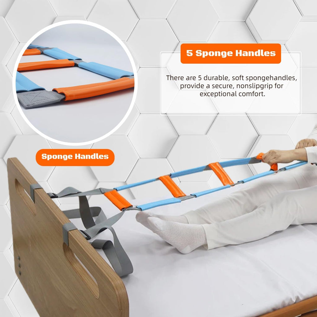 Bed Ladder Assist with Soft Handle Grips Assist Device with Handle Strap Sit Up Hoist Adjustable Length Assistant to Get Out of Bed for Seniors Handicapped Injured（Blue）