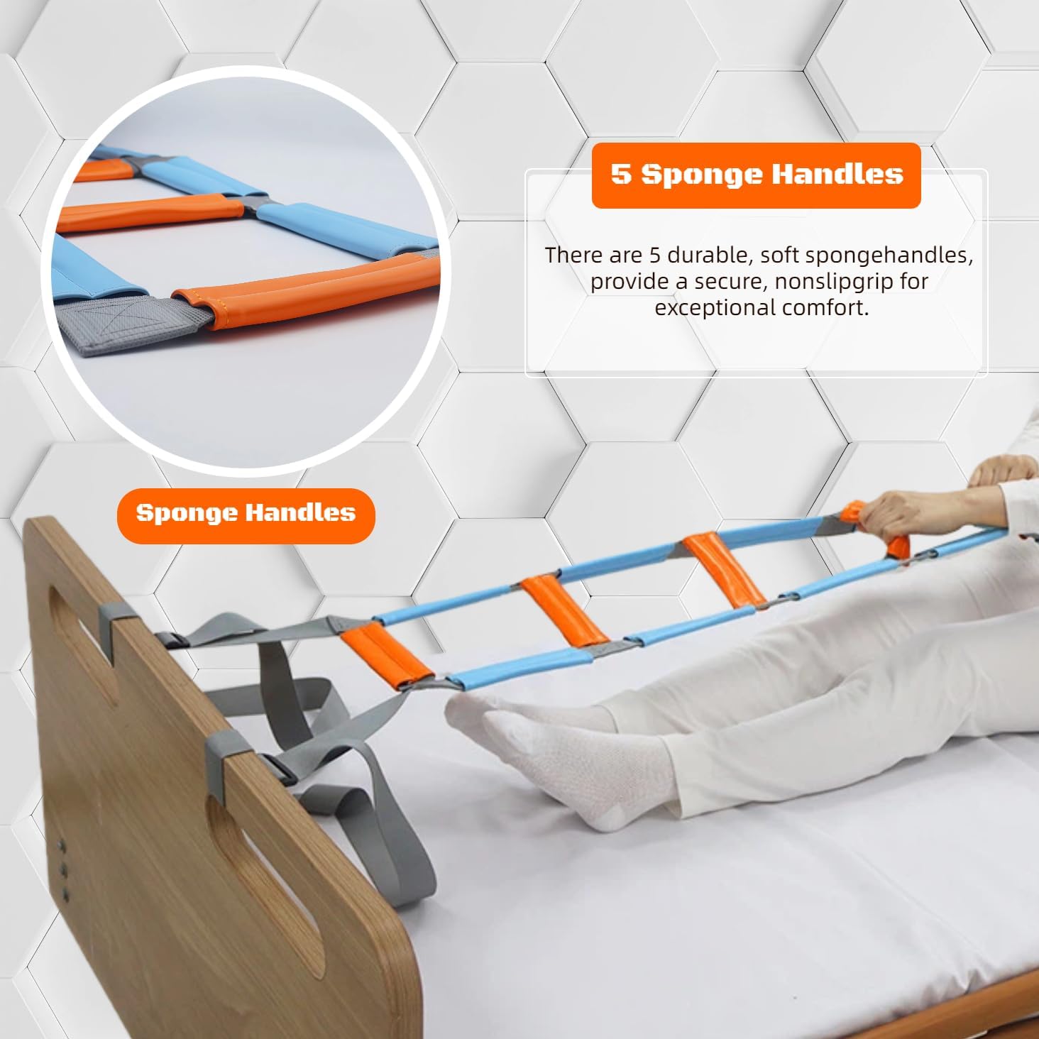 Bed Ladder Assist with Soft Handle Grips Assist Device with Handle Strap Sit Up Hoist Adjustable Length Assistant to Get Out of Bed for Seniors Handicapped Injured（Blue）