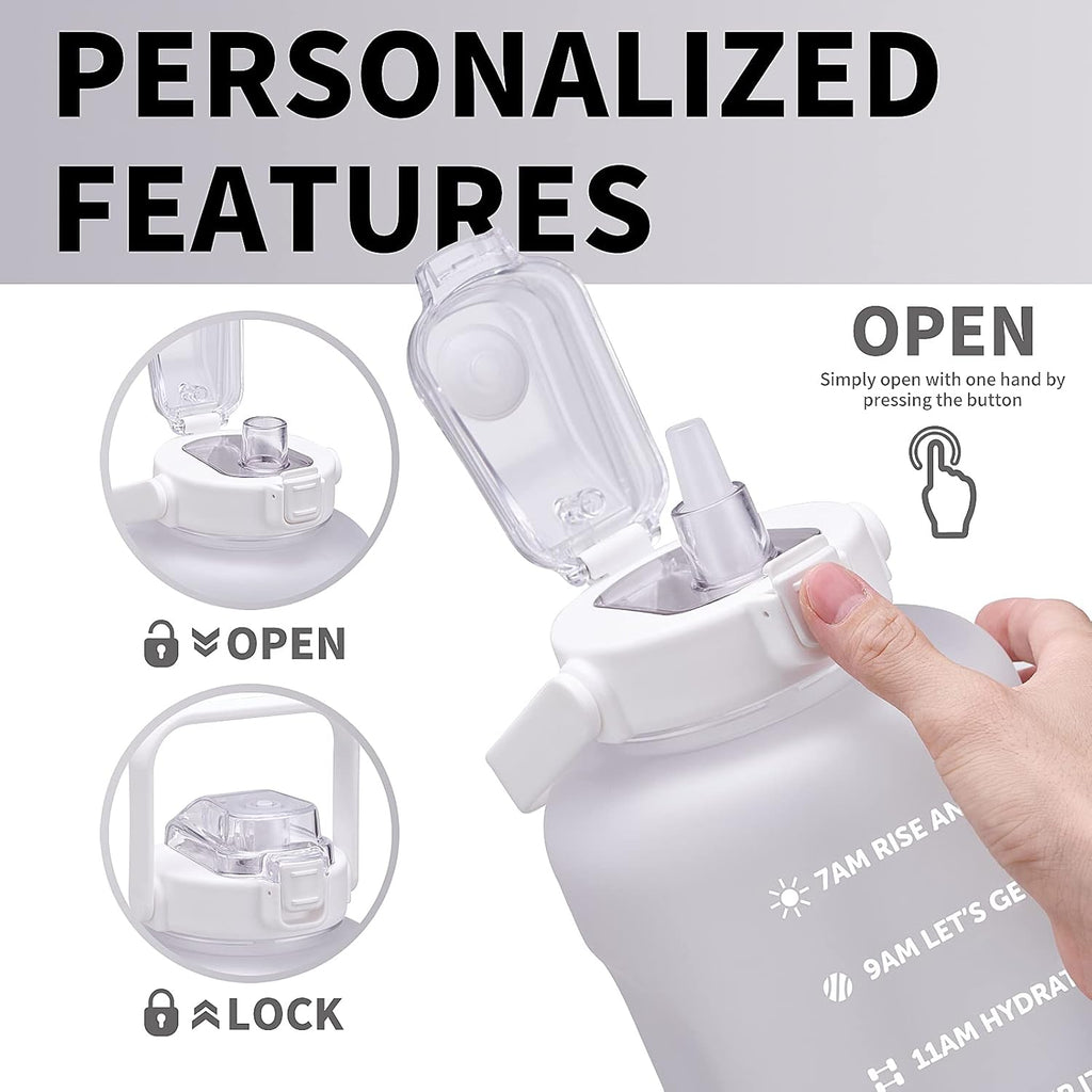 64oz,100oz,128oz Large Motivational Water Bottle with Time Marker, Leakproof & BPA Free Half Gallon Big Water Bottle with Straw Handle Tritan Frosted Water Jug for Gym,Fitness,Outdoor Sports