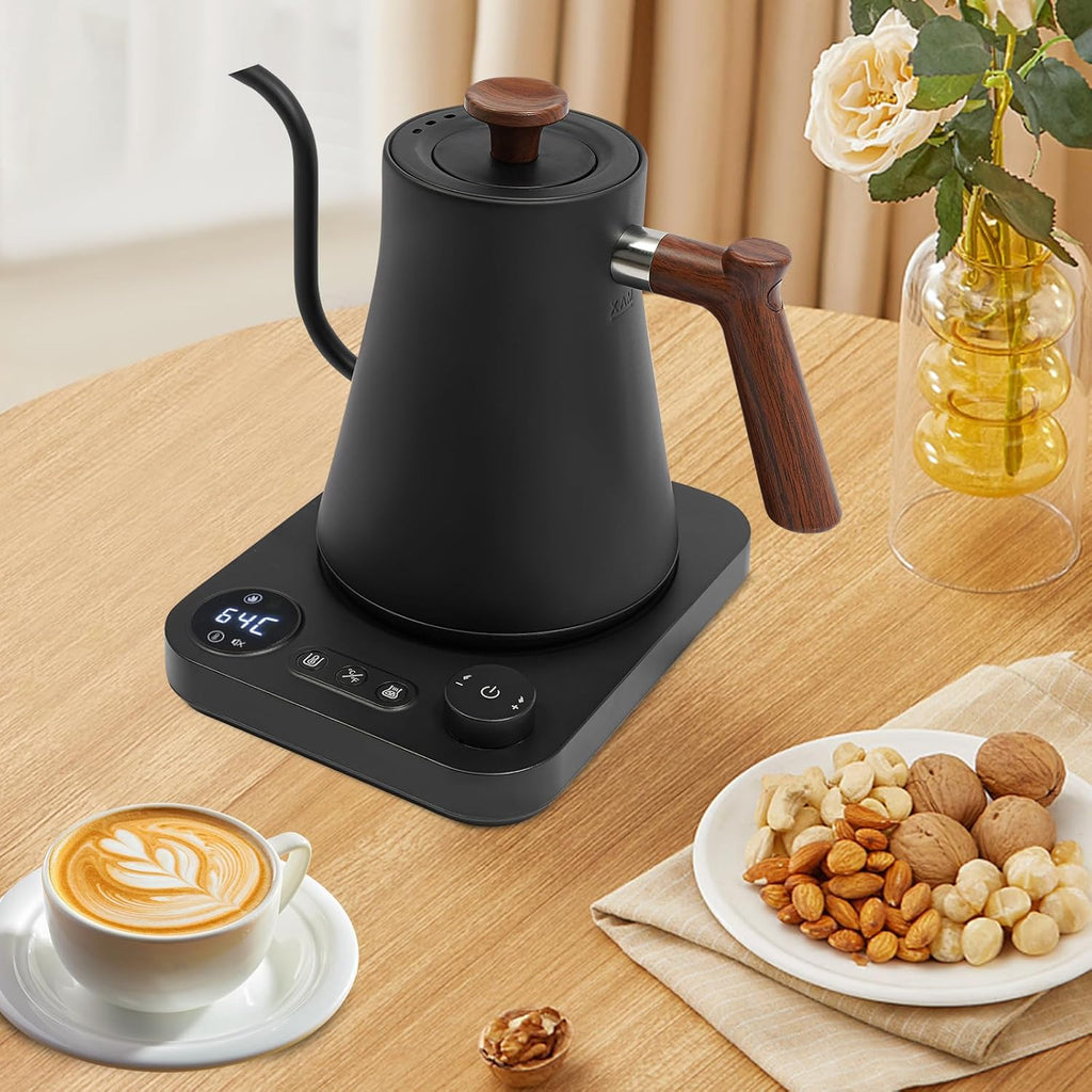 0.9L Gooseneck Electric Kettle 1200W, ±1°F Precise Temp Control & 24H Keep Warm | Pour-Over Coffee & Tea Kettle with LCD Timer, 110V for Home Office (Black)