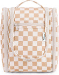 Narwey Small Checkered Hanging Travel Toiletry Bag for Women, Travel Bag for Toiletries, Makeup Bag Organizer Cosmetic Bags Make Up Bags for Women (Light Checkerboard)