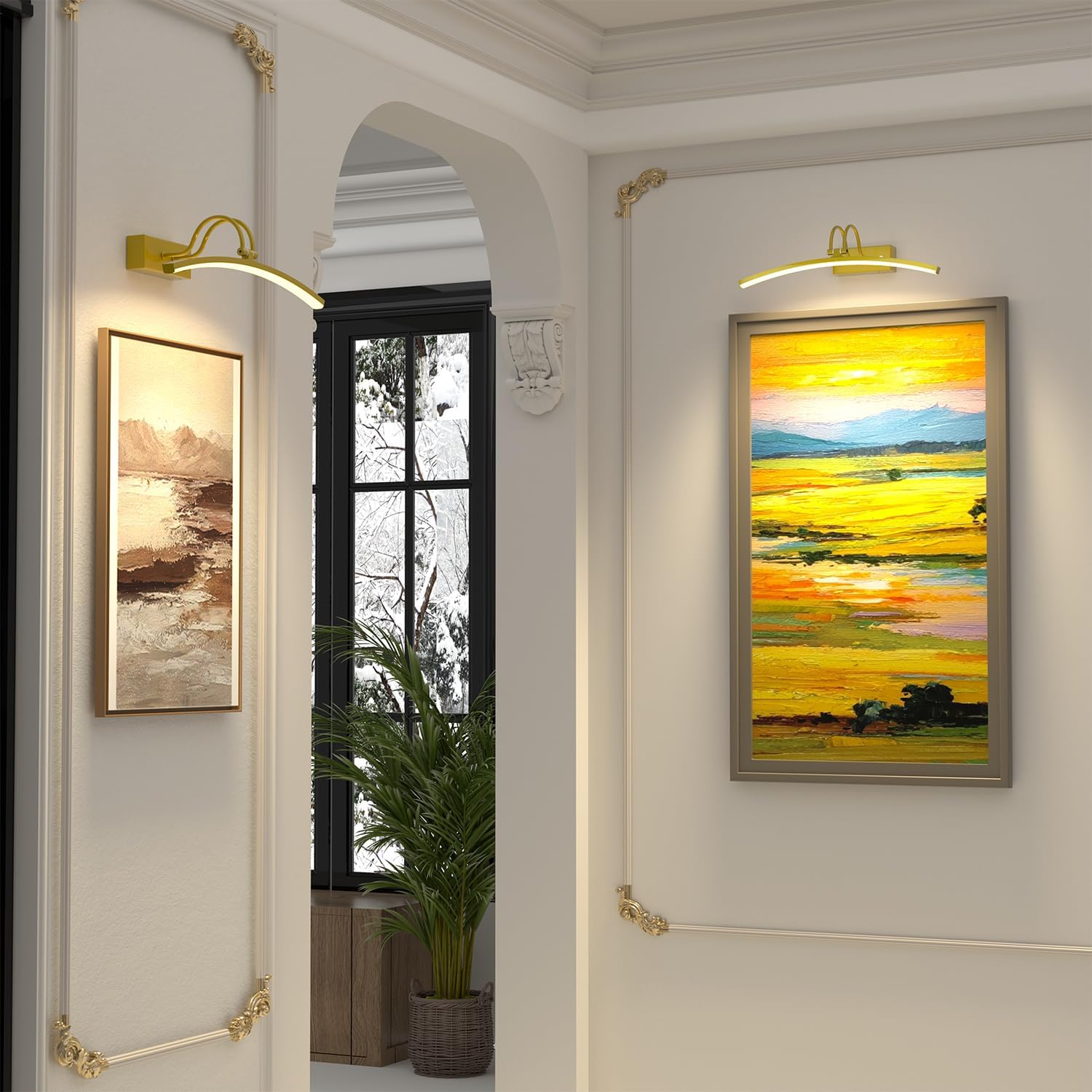 PAIHOME Picture Light for Wall Battery Operated, Rechargeable Picture Light with Smart Motion Sensor, Remote Dimmable & Timer, ‌16in Gold Wireless Art Lighting for Paintings Canvas Gallery Portraits