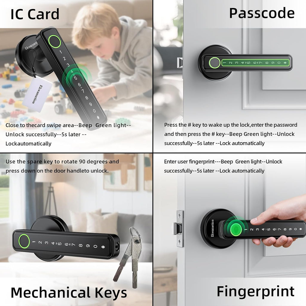 Fingerprint Door Lock Smart Door Lock with Keypad Keyless Entry Door Lock with Handle for Home Hotel Office Apartment Bedroom (Black) Ekwansetion