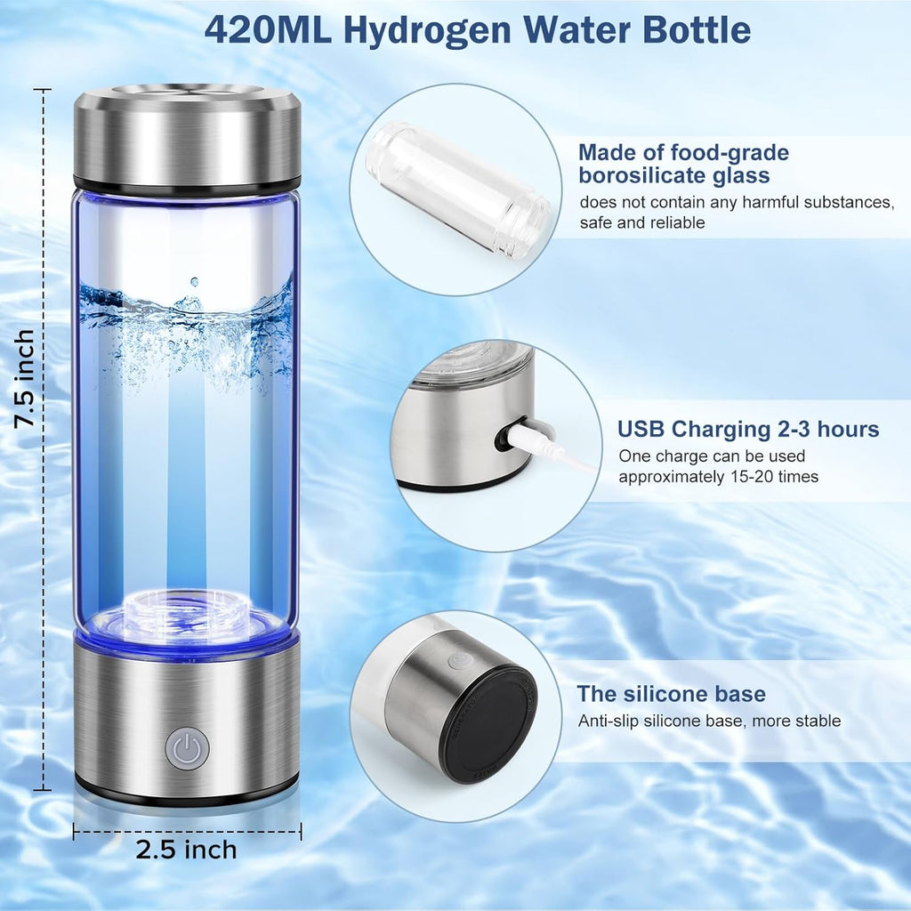 2025 New Hydrogen Water Bottles, Portable Hydrogenated Water Bottle with SPE PEM Technology, 420ml Hydrogen Water Bottle Generator, Rechargeable Ionizer Machine for Office, Home, Travel
