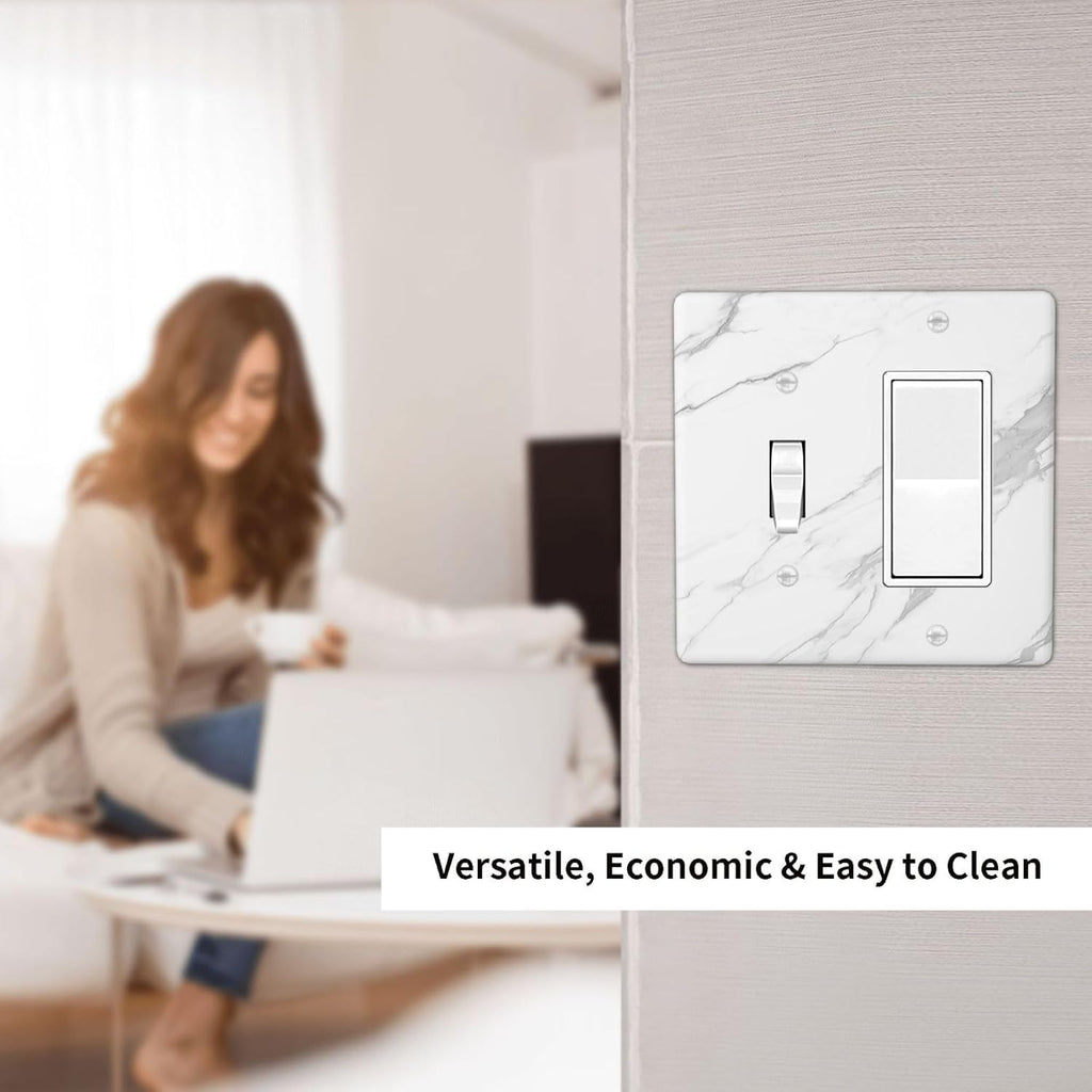 Outlet Covers Modern White Gray Marble 1 Toggle 1 Rocker Combination Decorative Wall Plate Electrical Switch Plates Light Switch Cover Plate for living Room Bathroom Decor
