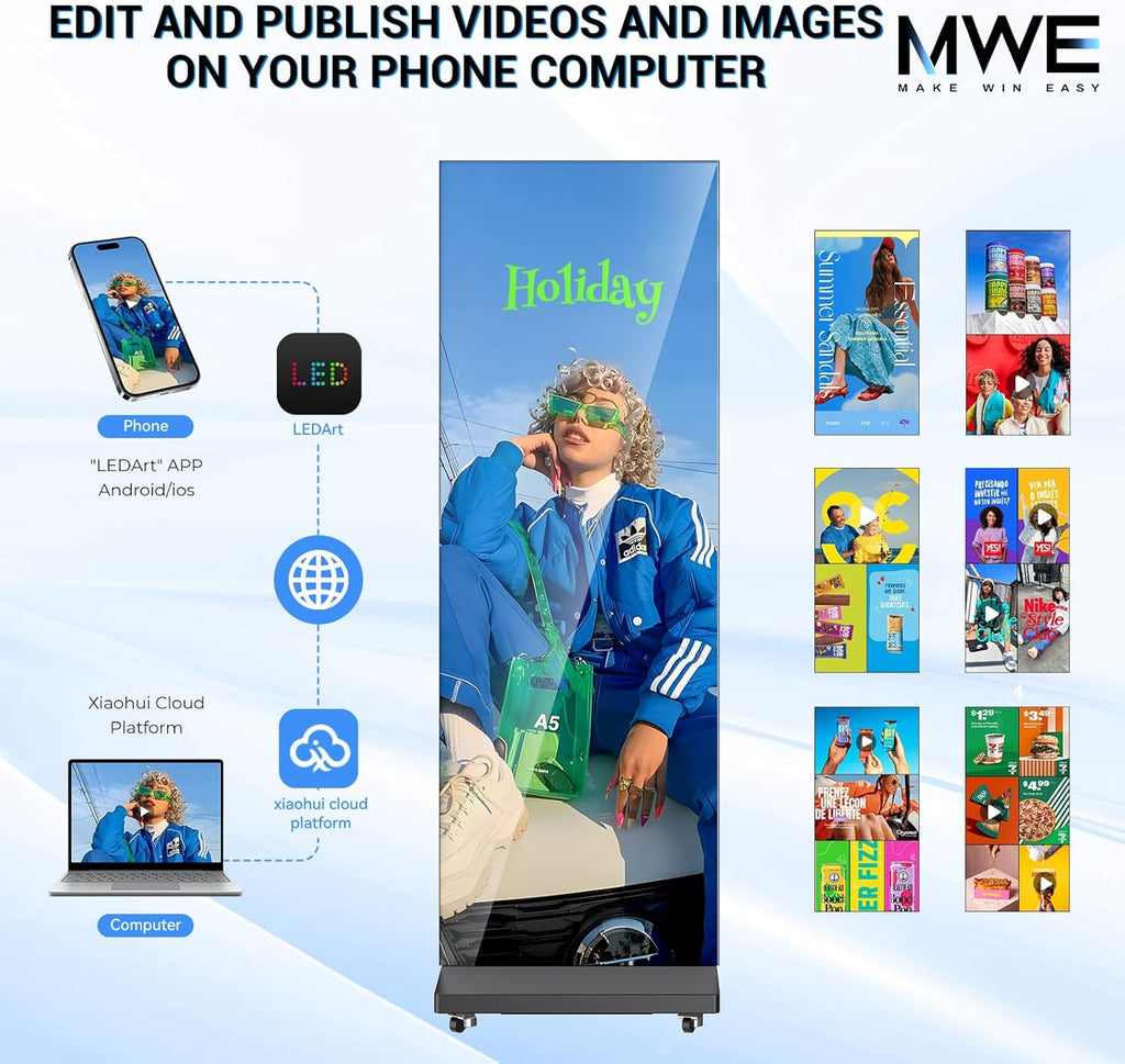 80 Inch LED Digital Signage Display, Foldable Seamless Stitching Kiosk, P1.86 GOB LED Screen Poster with Flight Case, Commercial Advertising Display for Events, Rentals and Weddings (Black, 2 Unit)