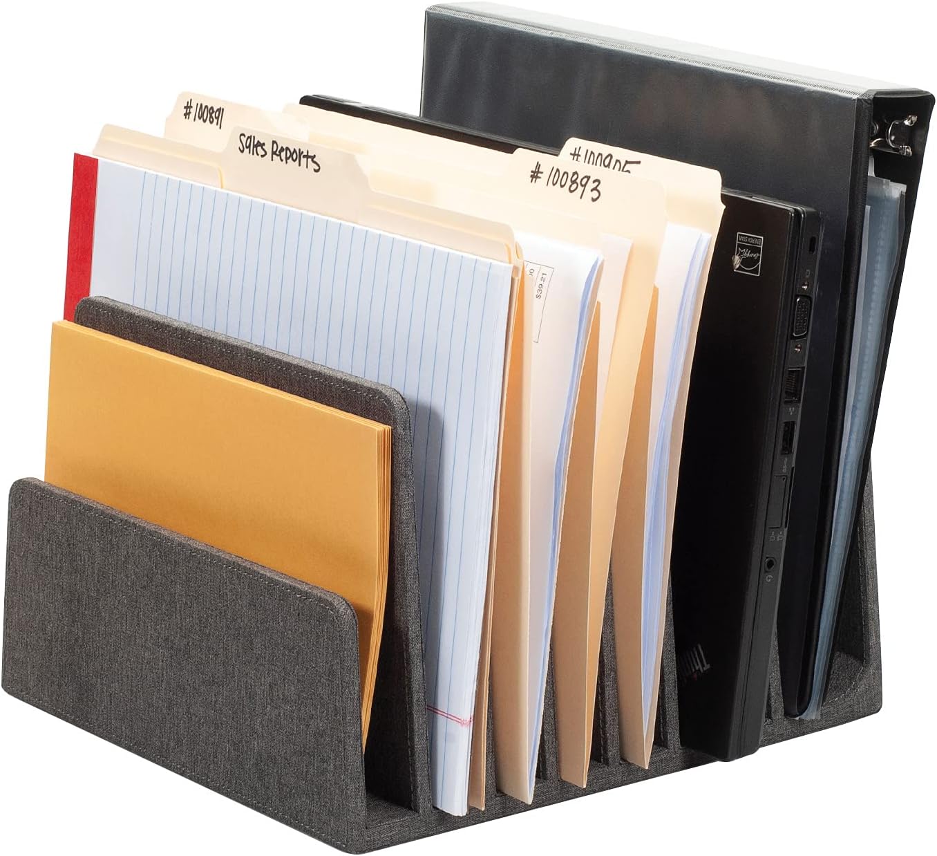 MobileVision Executive Dark Gray Device Organizer for Smartphones, Tablets and Laptops, 7 Slots with Extra Wide Slots for Laptops