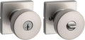 Kwikset Pismo Entry Door Knob with Lock and Key, Secure Keyed Handle Exterior, Front Entrance and Bedroom, Satin Nickel, Pick Resistant SmartKey Rekey Security and Microban