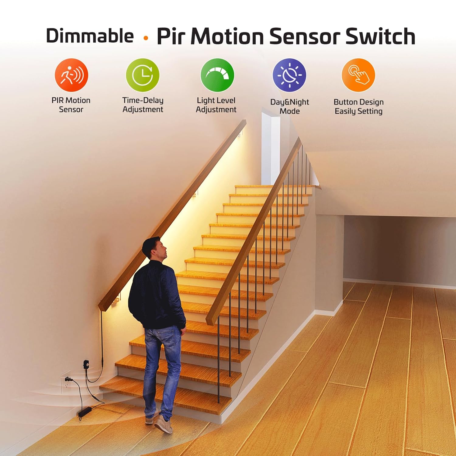 SENSKY BS010BB DC 12V/24V 3A Mini Dimmable Pir Motion Sensor Switch,Occupancy Sensor Switch for Kitchen Cabinet, Pantry, Closet led Lighting (Black-with Light Sensor)
