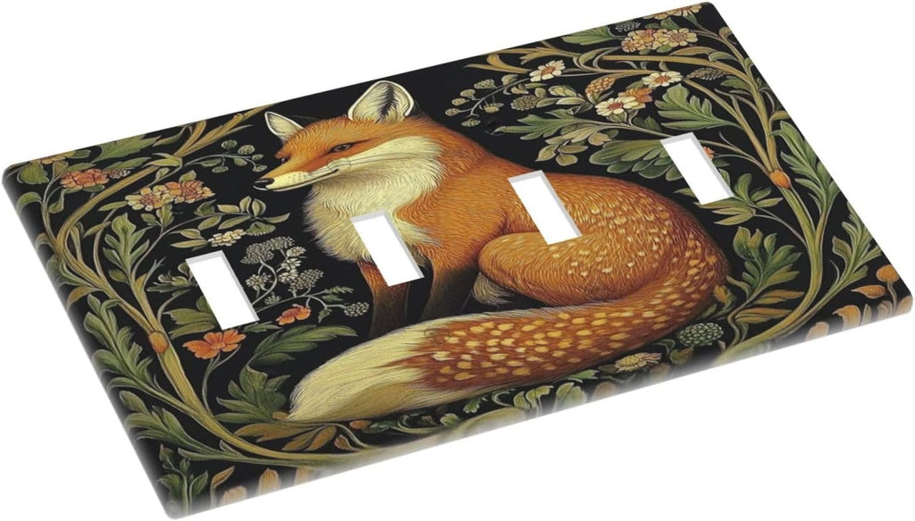 Fox Morris Plants Flowers Vine Colorful Floral Light Switch Covers Quad Toggle Electrical Faceplate 4 Gang Wall Plate Decorative Switch Plates For Bed Room Living Room Decor