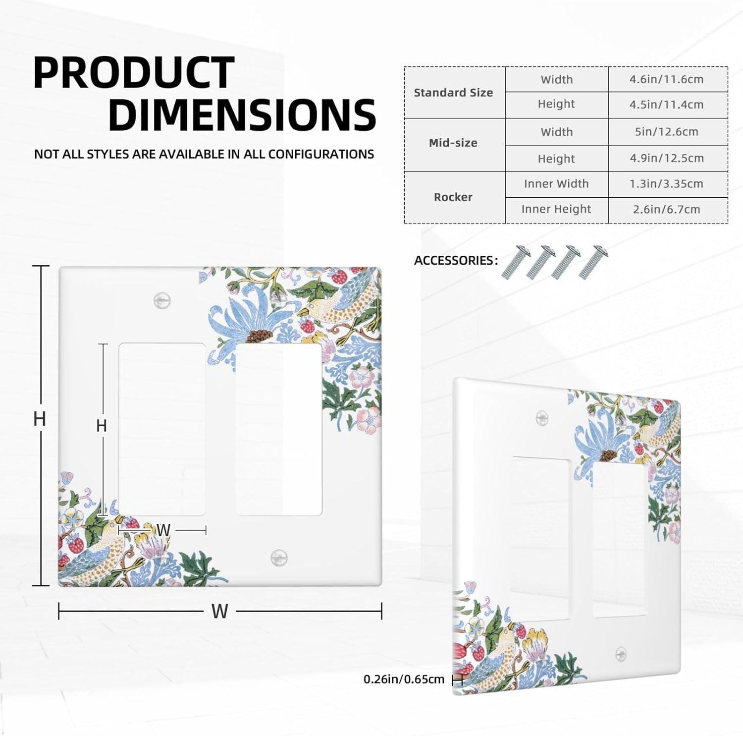 Decorative Outlet Covers Retro Morris Strawberry Rustic Plant Bird 2 Gang Wall Plate Double Rocker Two Switch Wall Cover Plate Jumbo Dual GFCI Faceplate for Bedroom Decor