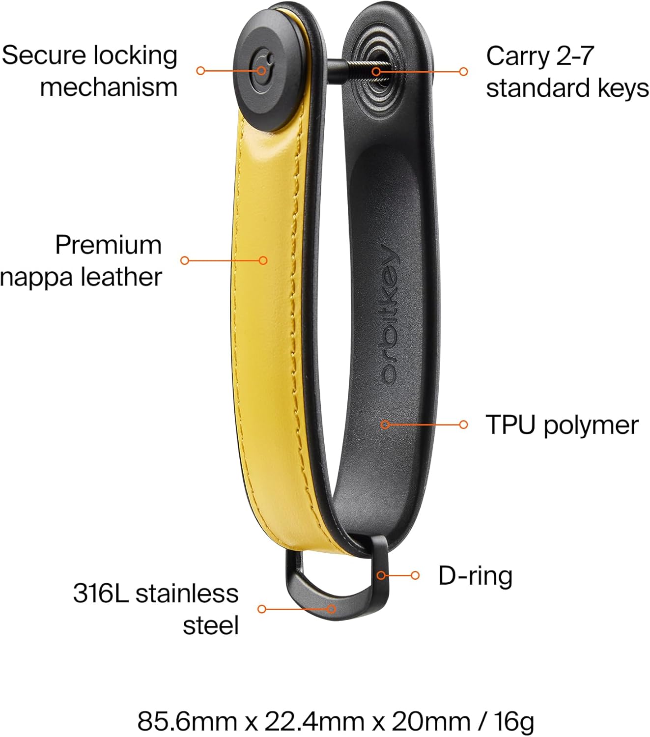 Orbitkey Key Organizer Hybrid Leather | Premium Nappa leather & TPU, Stainless Steel Locking Mechanism, Slim & Quiet Profile