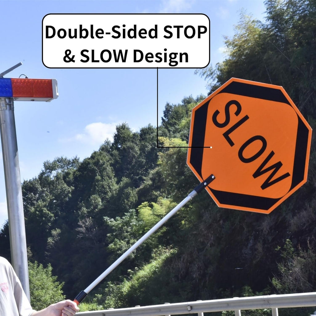 BESEA 24×24 Inch Stop/Slow Reflective Street Sign, Double-Sided with Telescopic Handle (56–106 in), Hand Held Stop Sign Road Sign Traffic Sign for Traffic Control & School Safety