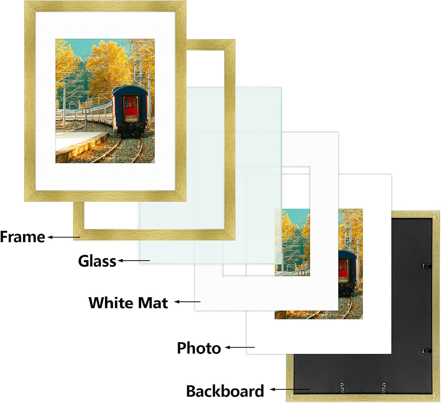 Golden State Art, 11x14 Picture Frame with Mat for 8x10 - High Definition Glass Wall Mounting Horizontal Vertical Display (Gold, 2 Pack)