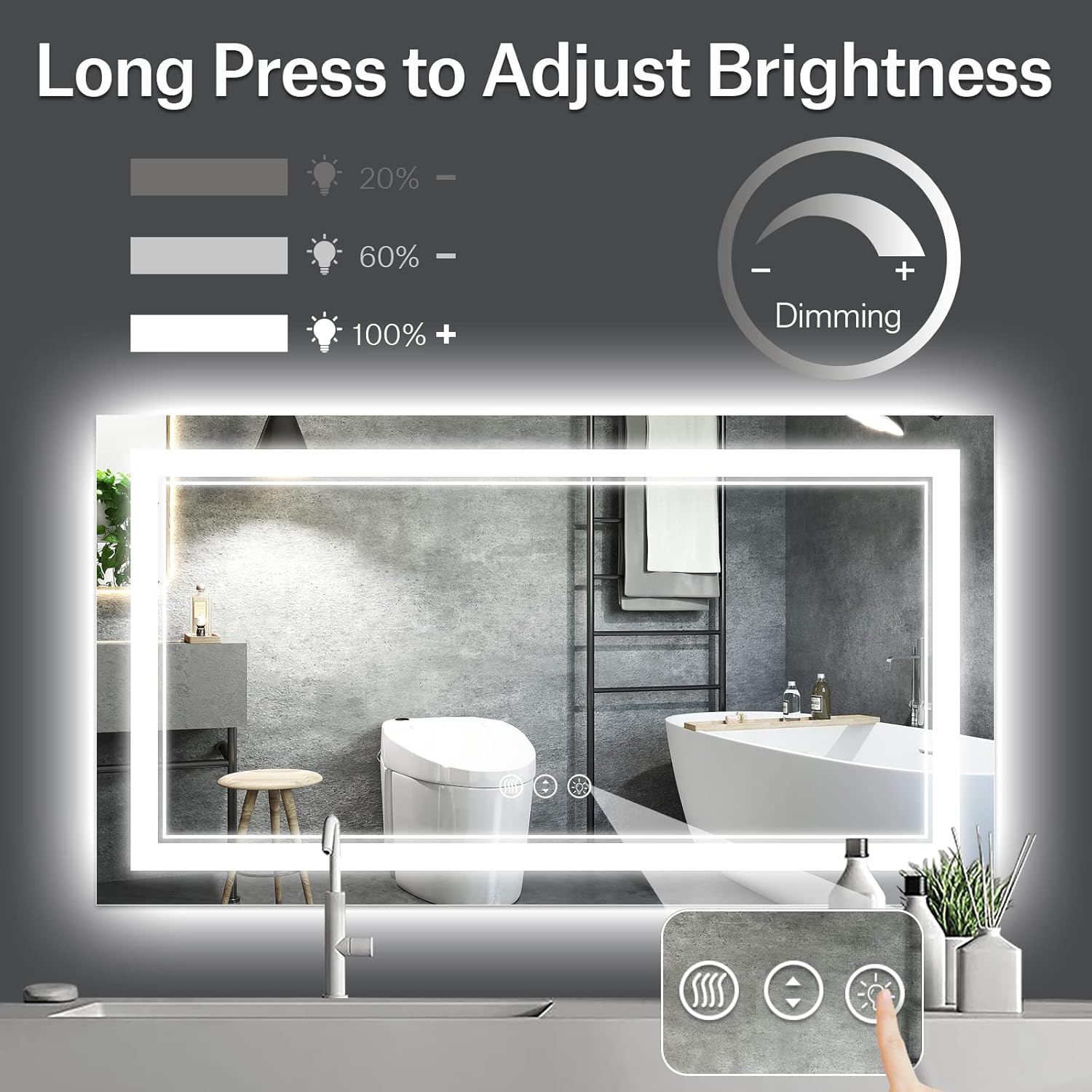 55x30 Inch LED Bathroom Mirror, Backlit and Front Light Anti-Fog Dimmable Memory Lighted Vanity Mirror, Large Shatterproof Wall-Mounted Led Mirror for Bathroom