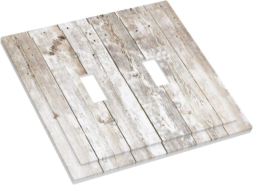 Vintage Light Wood Retro Rustic White Gray Oak Print Decorative Switch Plates 2 Gang Double Toggle Outlet Light Switch Cover Wall Plate Electrical Faceplate for Farmhouse Home Decor