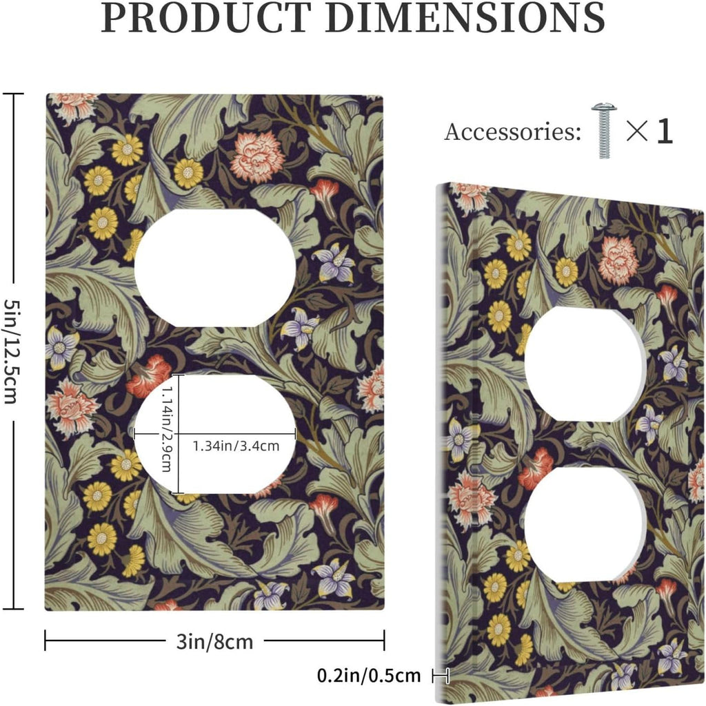Boho William Morris Floral Green Leaves Flower Outlet Covers 1 Gang Duplex Light Switch Cover Decorative Switch Plates Electrical Receptacle Faceplate Wall Plate for Farmhouse Home Decor