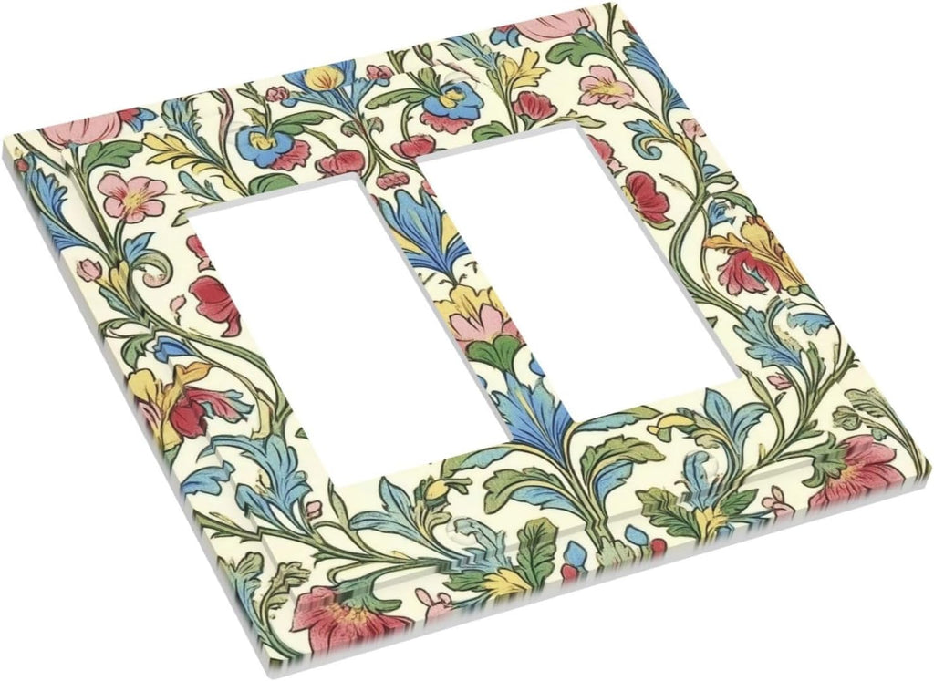 Decorative Outlet Covers Boho Red Floral Morris Plant Leaves 2 Gang Double Gfci Rocker Electrical Wall Panels Light Switch Cover Plate For Farmhouse Cabin Decor