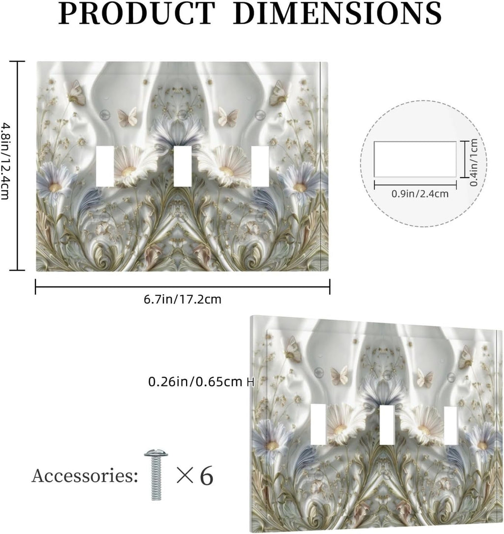 Artistic Flower Floral Plant 3 Gang Triple Toggle Decorative Light Switch Covers Electrical Faceplate Switch Plates for Bathroom Kitchen Home
