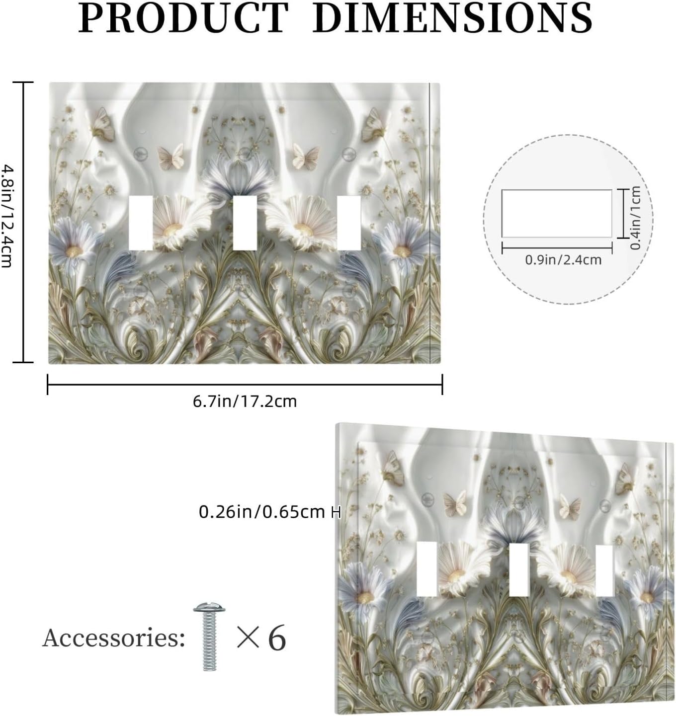 Artistic Flower Floral Plant 3 Gang Triple Toggle Decorative Light Switch Covers Electrical Faceplate Switch Plates for Bathroom Kitchen Home