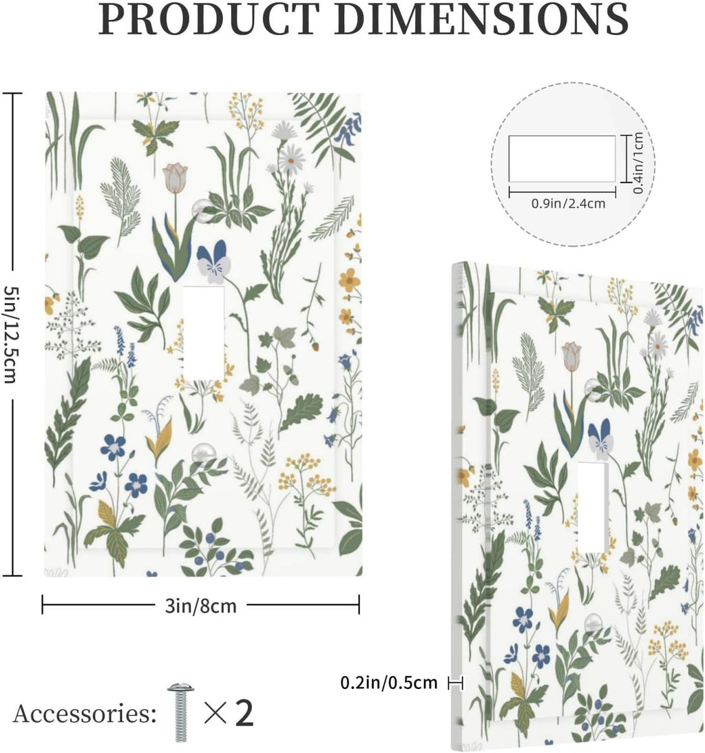 Decorative Light Switch Cover Floral Green Leaf Plant Flowes 1 Gang Single Toggle Device Electrical Faceplate Switchplates Decorator Outlet Wall Plate For Bed Room Farmhouse Decor