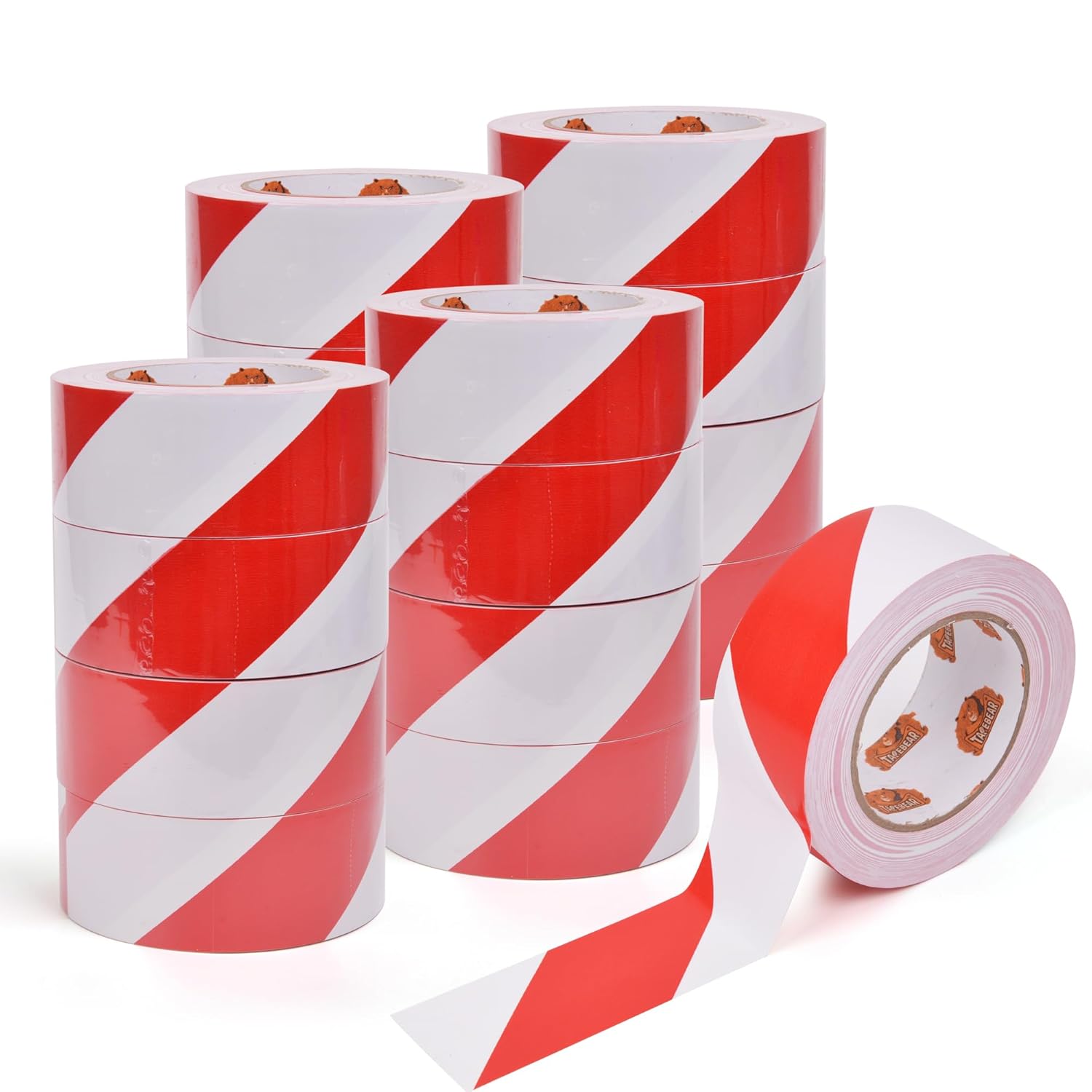 TAPEBEAR Hazard Caution Tape, 2inch x 150 Feet(50yds) Self Adhesive Warning Tape for Steps, High Visibility White Red Tape for Outdoor Construction Warning, Danger Zone, 16rolls